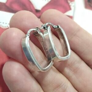 925 Sterling Silver Hoop Huggie Earrings Oval Signed M Italy Women Jewelry Lot